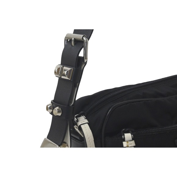 Prada Studded Shoulder Bag Triangle Logo Nylon Black - Picture 5 of 10